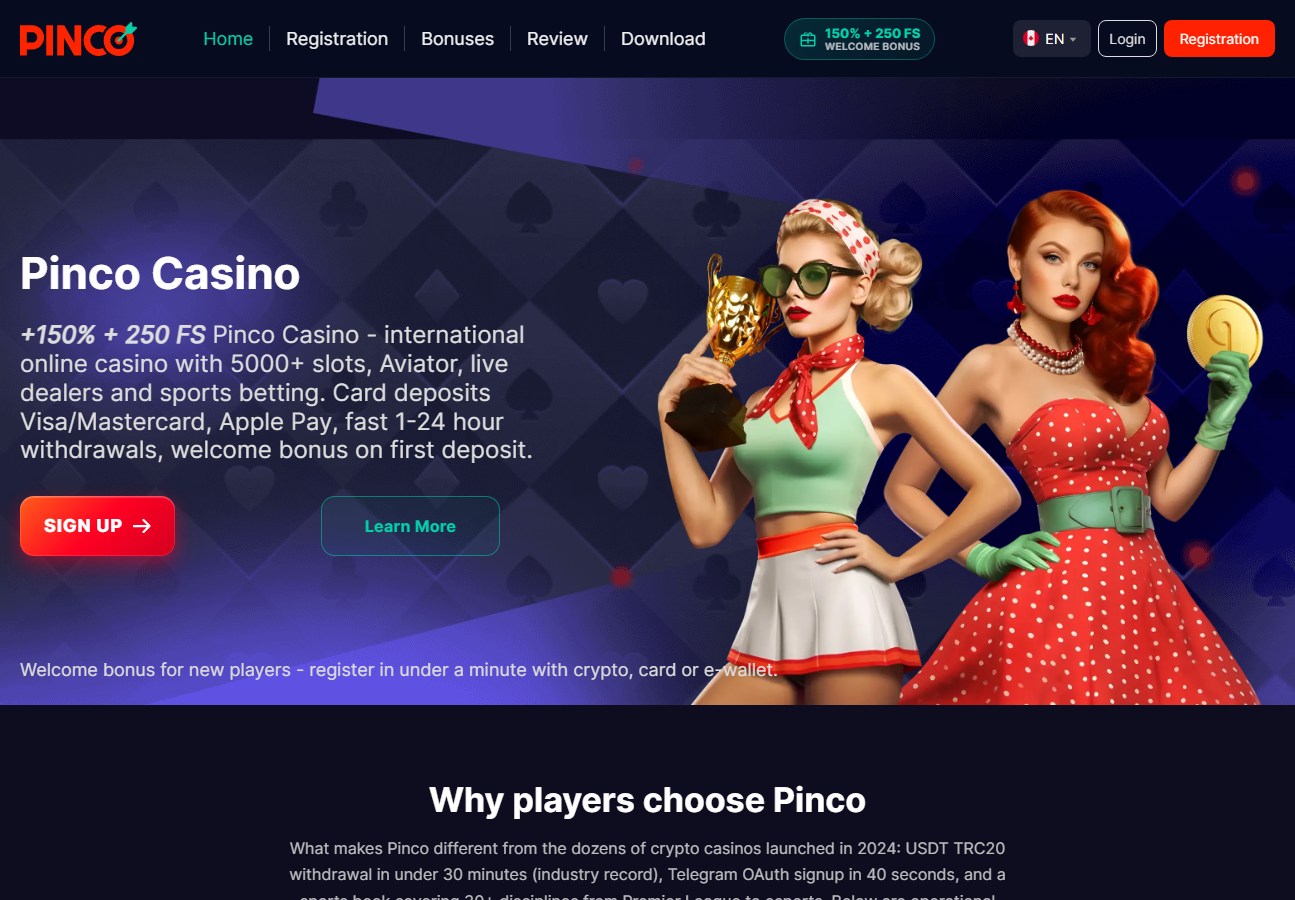 Pinco overview catalogue and account controls on Pinco Deck